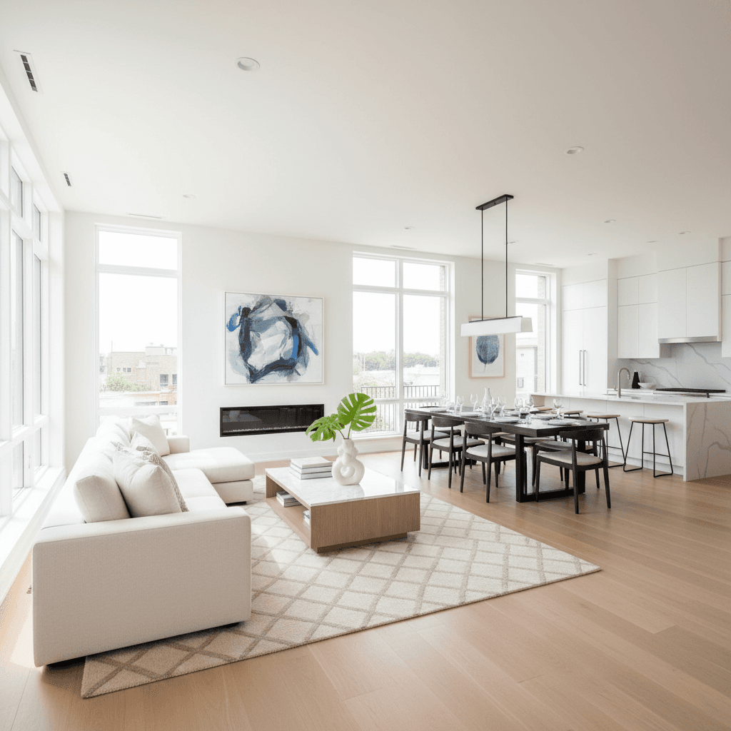 clean modern home interior staged for sale with bright natural light professional photography