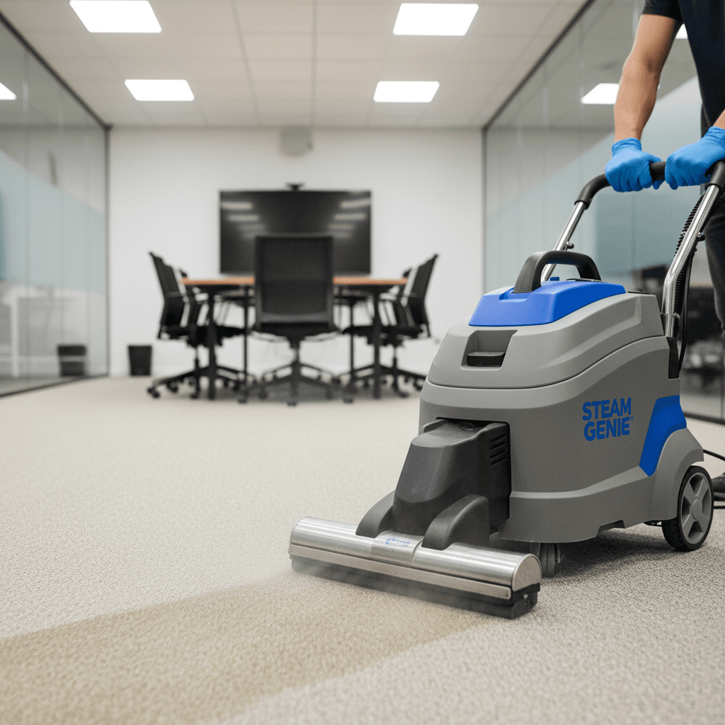 Carpet steam cleaning machine in an office meeting room