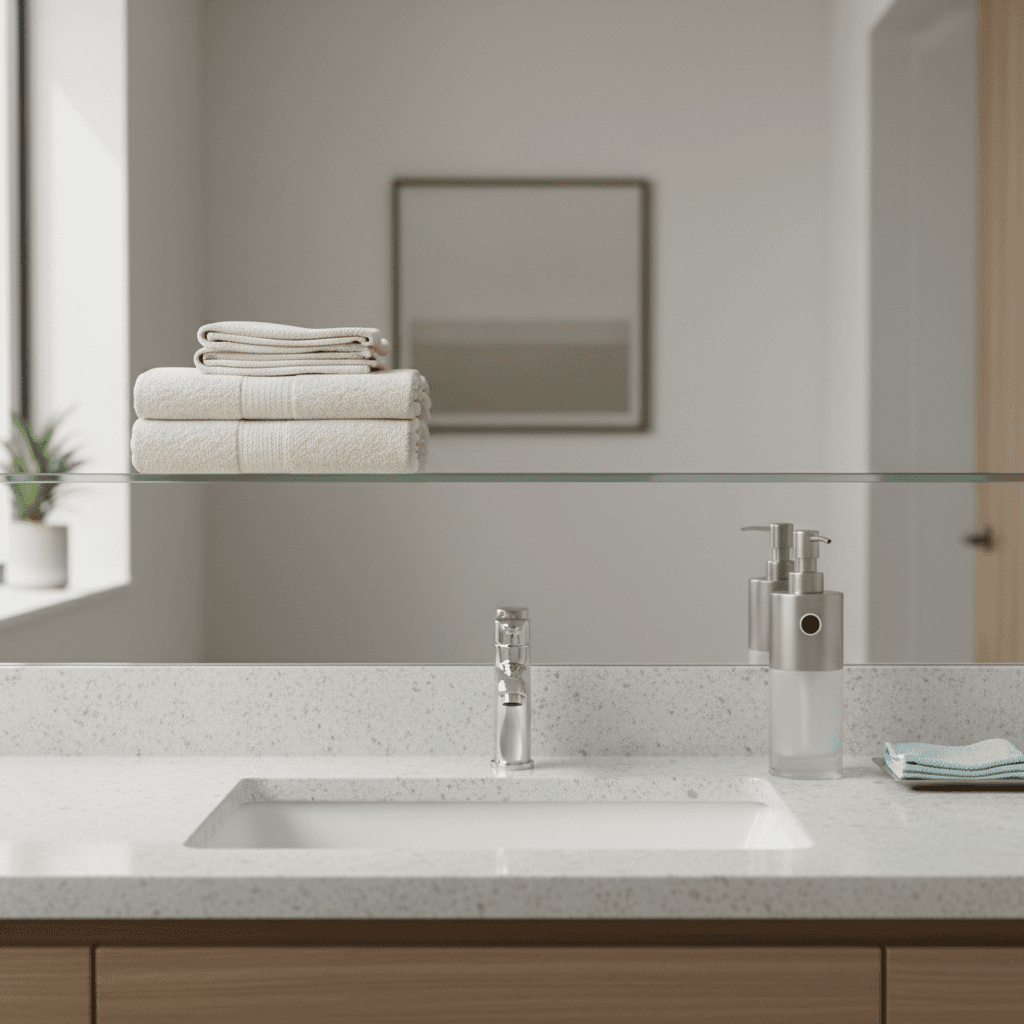 Stocked and tidy office bathroom counter