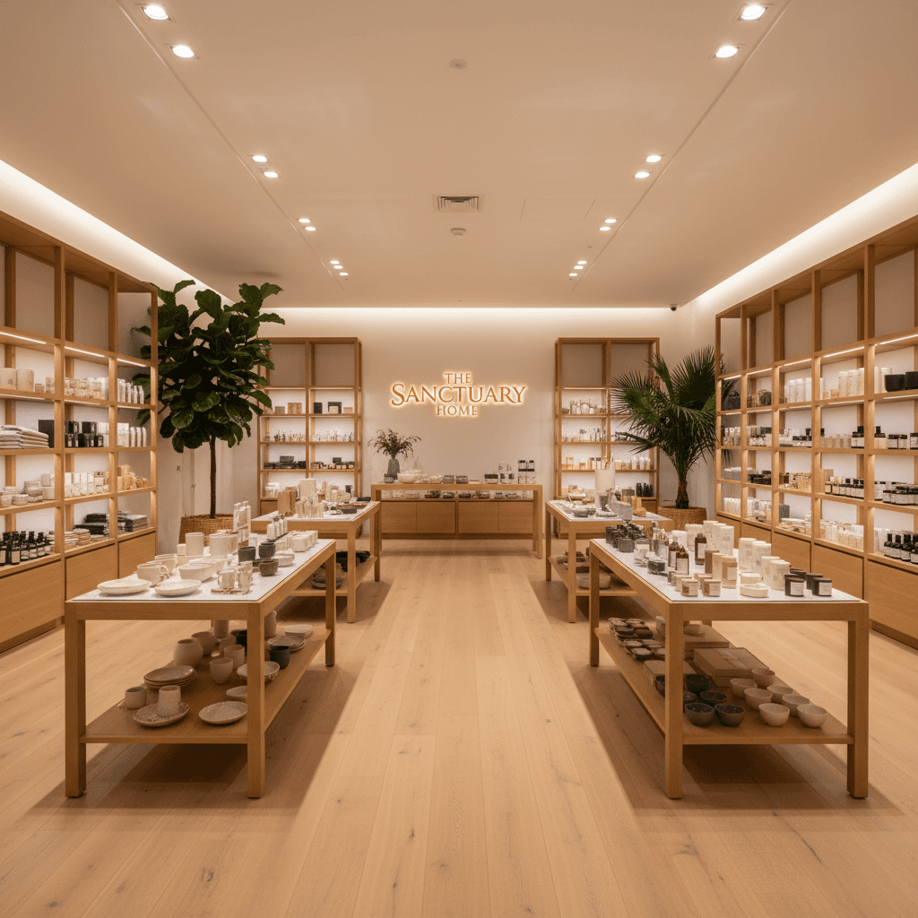 Clean retail store floor with polished flooring and neatly arranged displays