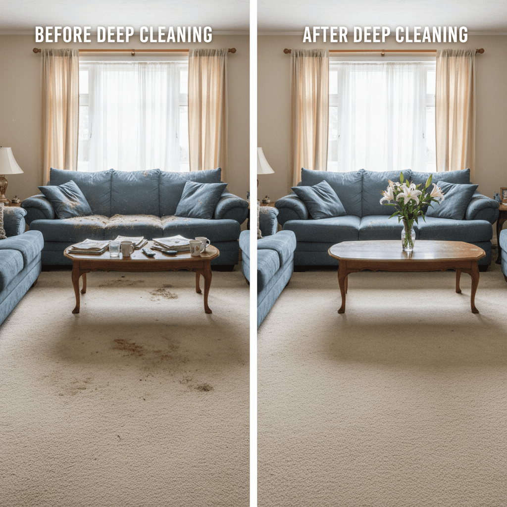 Living room after comprehensive cleaning service